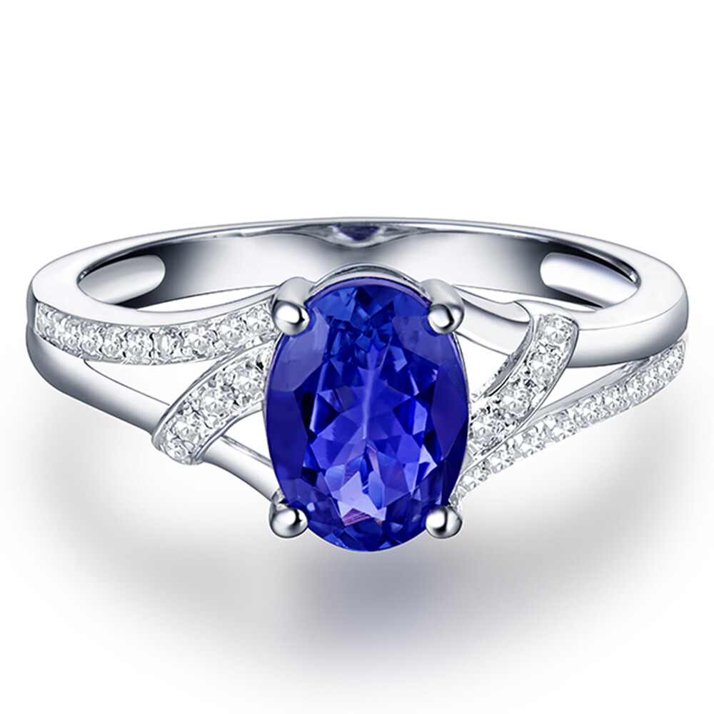 Pre-owned Frankjewelry Women Solid 14kt White Gold Diamond Wedding Oval Shape 6x8mm Blue Tanzanite Ring