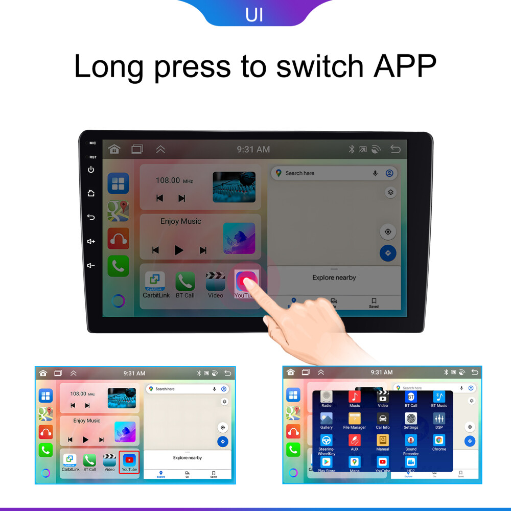 4+64GB 10.1 Inch 2 DIN Car Stereo Radio Android 13 Carplay GPS Navi BT WIFI IPS