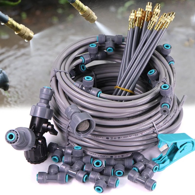 30-5m 1/4" 4/6mm Garden Misting Cooling System 360° Free-bend Misting Nozzles Ad