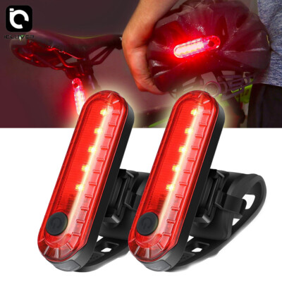 2Pack Rechargeable Bike Tail Light LED Bicycle Rear Safety Warning Helmet Lights
