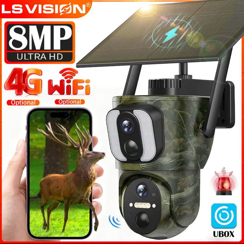 4K 4G Solar Camera Dual Screen Outdoor Hunting Camera Solar Trail Camera PIR Hum