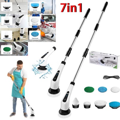 Electric Rechargeable Cordless Spin Scrubber 7 Head Car Cleaning Scrubber Mop US