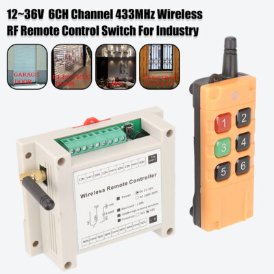 Wireless Remote Control RF Switch 433mhz DC12V 6CH 6 Channel 10A Relay Receiver,