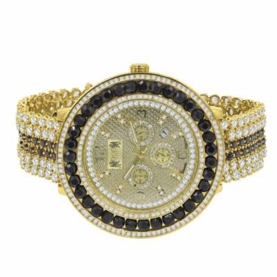 Pre-owned Usdiamondking Black Onyx Real Genuine Diamond Men's Custom Watch 18k Yellow Gold Finish W/date