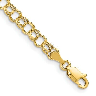 Pre-owned Skyjewelers Real 14k Yellow Gold Hollow Double Link Charm Chain Bracelet; 8 Inch
