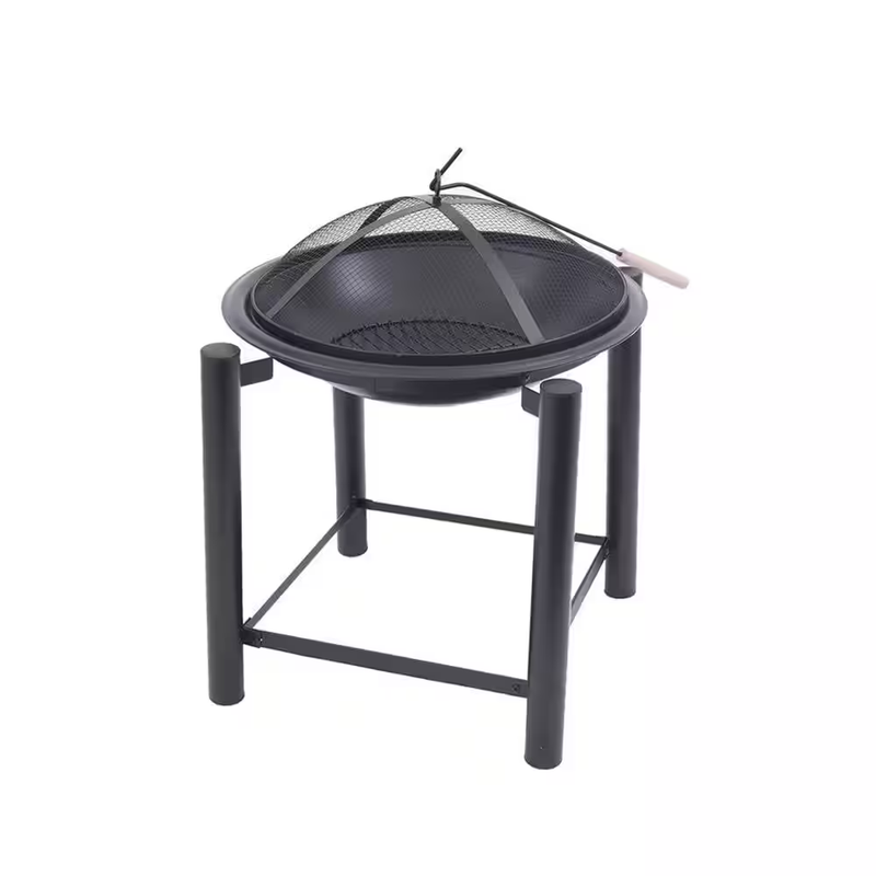 Outdoor Wood Fire Pit Round Steel Raised Fire Bowl Spark Screen Log Grate 21in