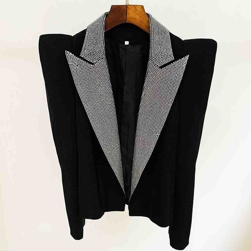 Pre-owned Handmade Custom Made To Order Women's Rhinestone Blazer Jacket, Black Plus1x-10x L632