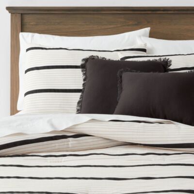 Threshold 5-Piece Modern Stripe Comforter Set Cotton, Off-White, King