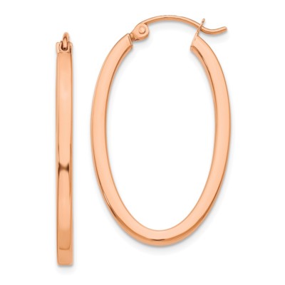 Pre-owned Superdealsforeverything Real 14kt Rose Gold Polished Oval Tube Hoop Earrings In Pink