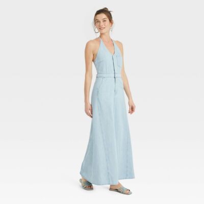 Universal Thread Women's Halter Summer Denim Maxi Dress