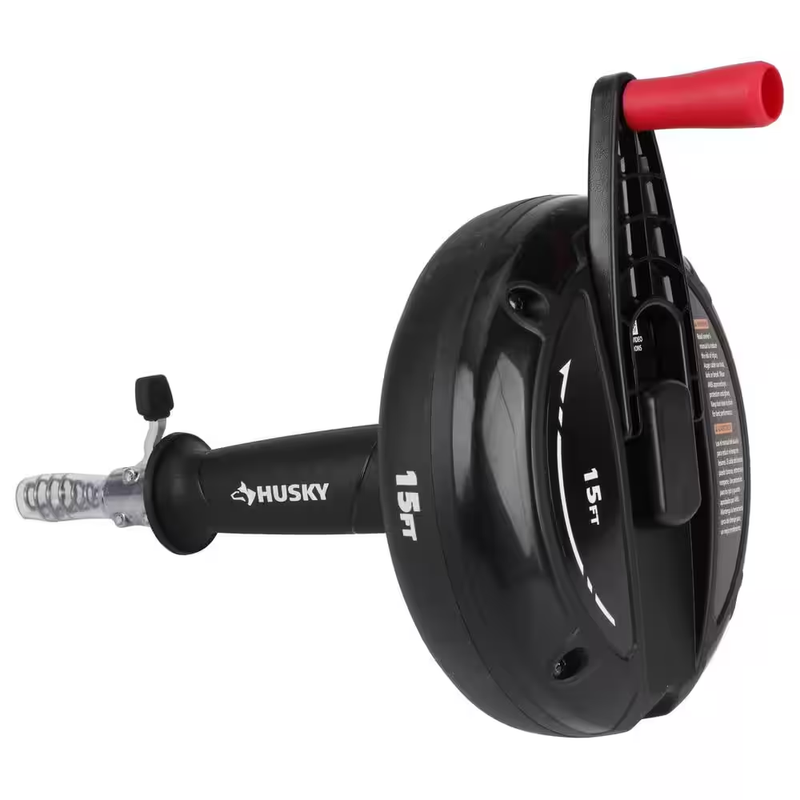 Husky 15 Ft Manual Drain Snake Drum Auger Sink Shower Tub Clog Cleaner Tool
