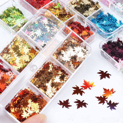 Autumn Maple Leaf Nail Art Glitter Sequins Flakes Nails Stickers Decoration Tips