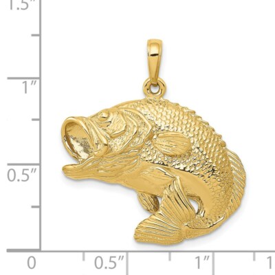 Pre-owned Superdealsforeverything Real 14kt Yellow Gold Bass Fish Jumping Pendant