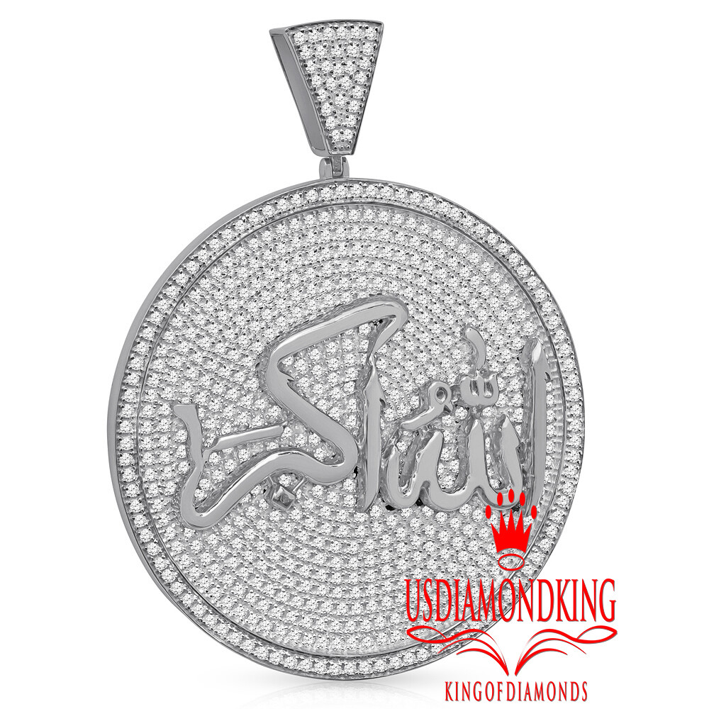 Pre-owned Us Diamond King Mens 10k White Gold On Silver Big 3'' Allau Akber Pendent Medallion Allah Charm