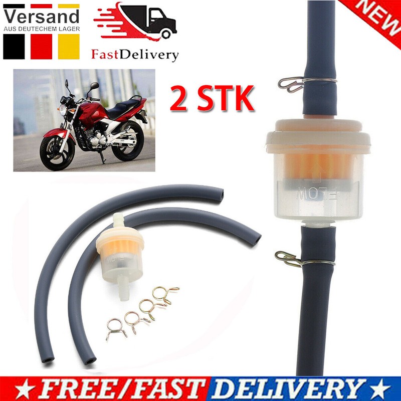 2 Set Benzinfilter mit Schlauch Motorrad Kraftstofffilter Roller Filter 6mm DE