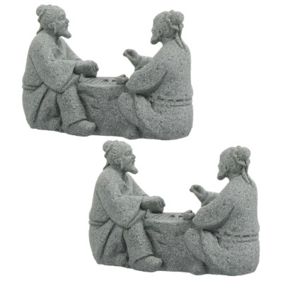 2PCS Sandstone Garden Chinese Elder Statue Decors Home Bonsai Adornments