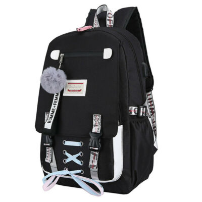 Oxford Women Girls School Backpack Travel Laptop Book Bag w/ USB Charging Port