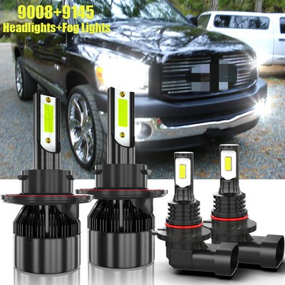 For 2006 2007 2008 Dodge Ram 1500 2500 3500 LED Headlight High Low + Fog Bulbs
