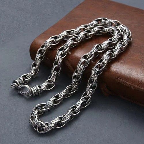 アクセサリー plllllleeeasse silver chain necklace Pure S925 Sterling Silver Chain 7mm Six Words Square Cable