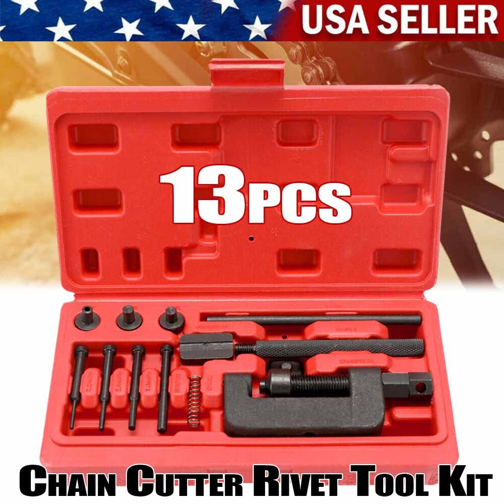 13pcs Motorcycle Bike Chain Splitter/Breaker Link Riveting Tool Kit with Case