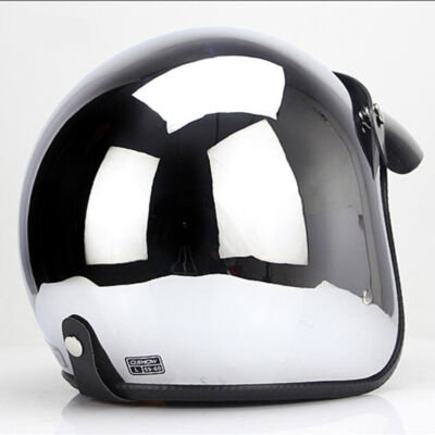 DOT Motorcycle Helmet 3/4 Open Face Chrome Silver Cruiser Scooter Jet Helmet