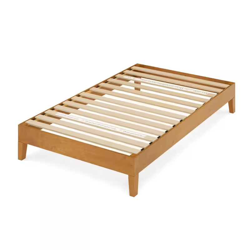 Deluxe Wood Platform Bed Twin Brown Alexis Pine High Quality Wood Easy Assembly