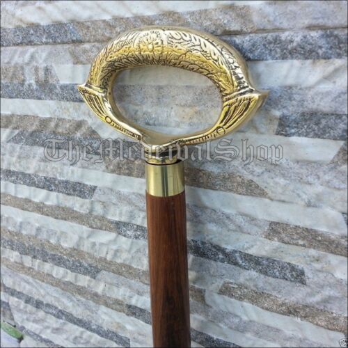 Antique Style Victorian Brass Handle Cane Wooden Walking Stick Vintage Gift Men