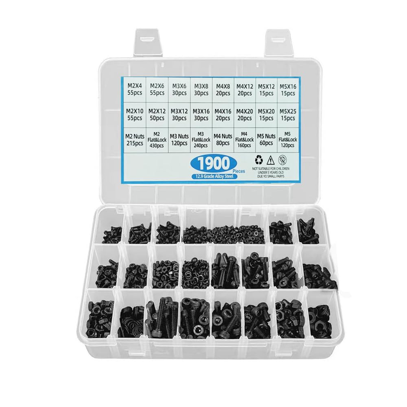 1900PCS M2 M3 M4 M5 Metric Screw Combination, Hex Nut Metric Bolt and Nut Combin