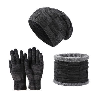 Damen Herren Strickmütze Schal Handschuhe Set Winter Warme Beanie Mütze Hut