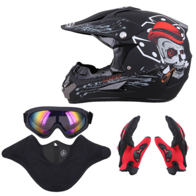 DOT Adult Helmet w/Goggles /Gloves Motorcycle Motocross Off-Road Dirt Bike ATV