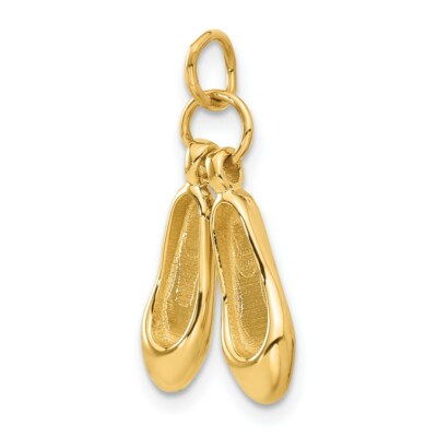 Pre-owned Skyjewelers Real 14kt Yellow Gold 3d Ballet Slippers Charm