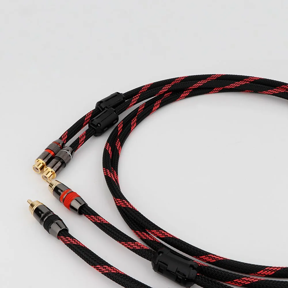Pair OFC Shielded Dual-RCA Male to Female Extension Hifi Audio Cable Line