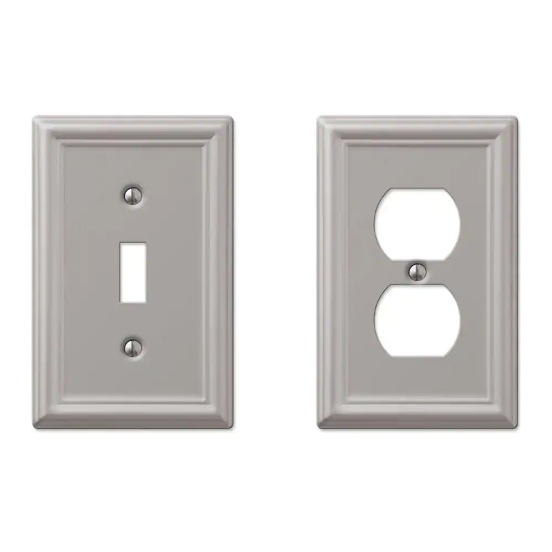 Ascher 1 Gang Toggle & 1 Gang Duplex Steel Wall Plate Combo Pack Brushed Nickel