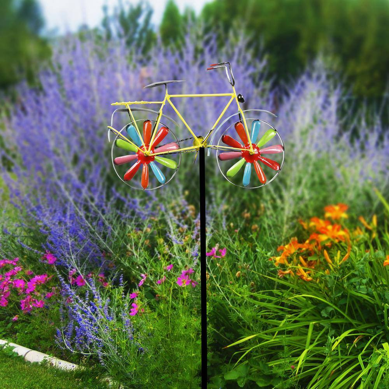 Metal Bicycle Wind Spinner Garden Stake for Outdoor Garden Yard Lawn Decoration