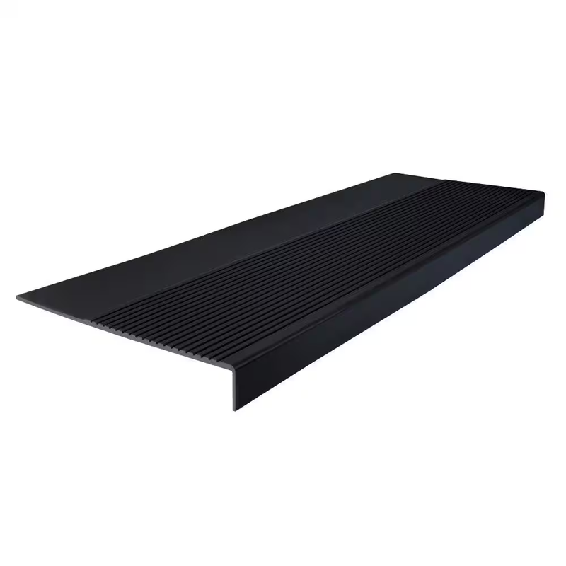 Rubber Stair Tread Black 12x48 in Square Nose Ribbed Non Slip Commercial Grade