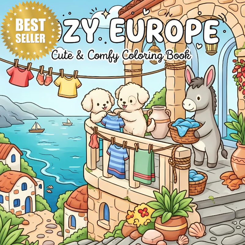 Cozy Europe: Cute and Comfy Coloring Book with Charming European Cafés, Village