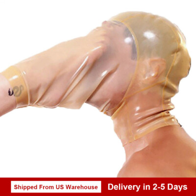 Latex Hoods Back Zipper Rubber Mask Catsuit Cosplay Foot Fetish Transparent