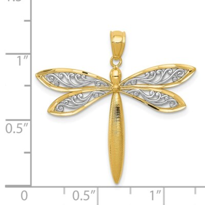 Pre-owned Superdealsforeverything Real 14kt Yellow Gold With Rhodium Dragonfly Pendant