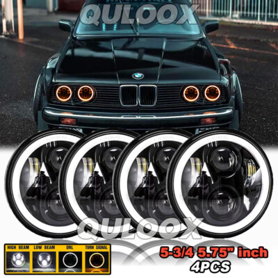 4PCS 5-3/4 5.75'' LED Headlights Hi/Lo Beam Amber DRL for BMW 325i 528i 535i E30