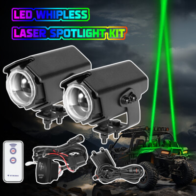 For Polaris RZR XP Spot Pods RGBW Laser Whip Light Offroad Whipless Remote UTV