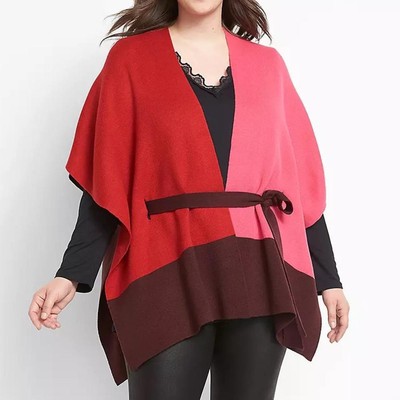 Lane Bryant Red & Pink Color Block Belted Kimono Wrap - NWT