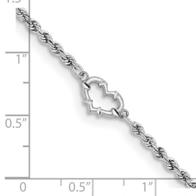 Pre-owned Skyjewelers Real 14k White Gold Diamond-cut Rope With Heart 9in Anklet; 9 Inch; Lobster