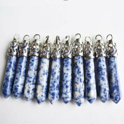 20pcs Sodalite Stone Natural Gemstones Hexagonal Pointed Reiki Chakra Pendant