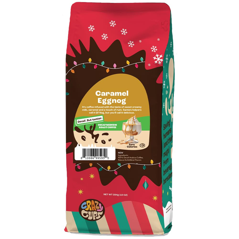 Flavored Ground Decaf Eggnog Coffee, Decaffeinated Caramel Eggnog Coffee in 10 O
