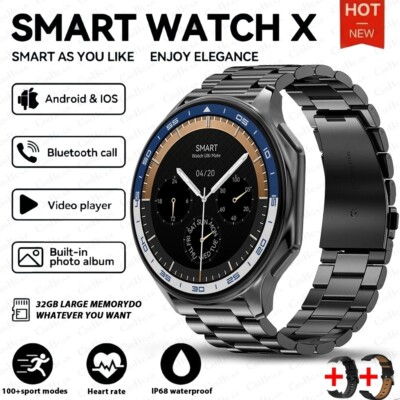 DT Smartwatch 32GB Bluetooth Anruf Musik Benachrichtigung Pulsuhr Fitness Herren