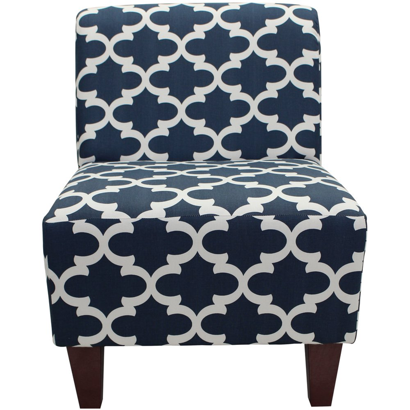 Amanda Armless Accent Slipper Chair Peacock Animal Print Navy Blue and White NEW