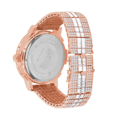 Pre-owned Ice House Mens 18k Rose Gold Finish Solid Steel Bezel Custom Band Watch W/date Function