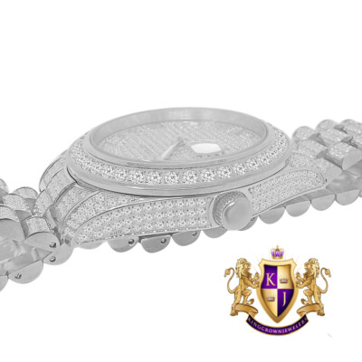 Pre-owned Usdiamondking Full Solid Steel 18k White Gold Tone Simulated Diamond Luxury Watch 42mm W/date
