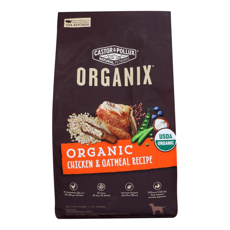 Castor and Pollux - Organix Dry Dog Food - Chicken and Oatmeal Recipe - Case of