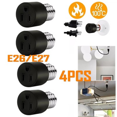 4 Pack E26/E27 Light Socket to Plug Adapter 2/3 Prong Light Bulb Outlet Adapter